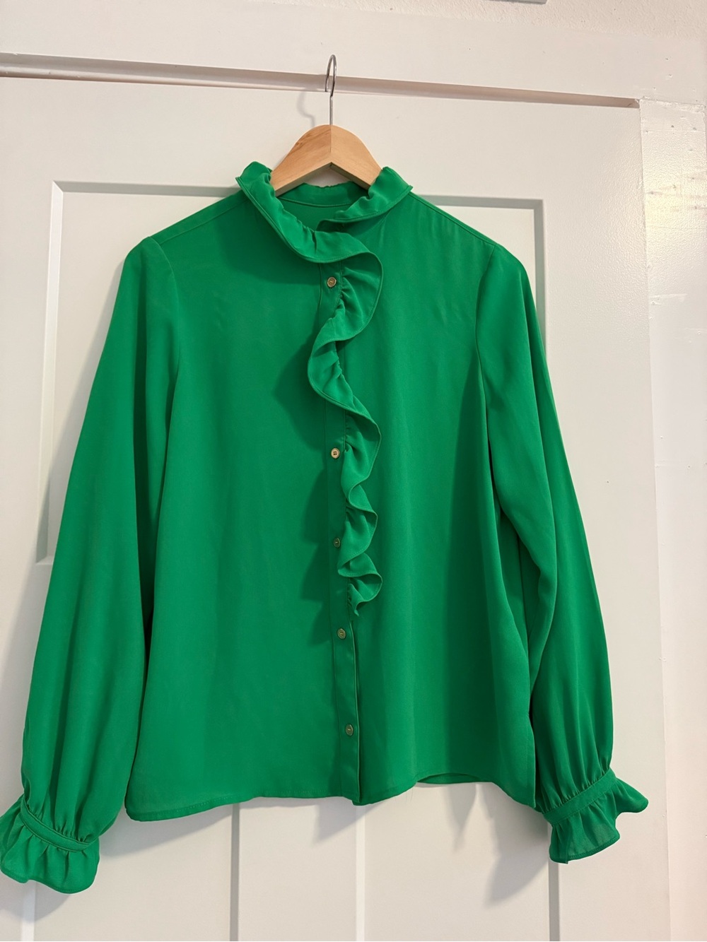 J. Crew Emerald Green Ruffle Front Blouse